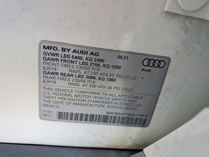 Auction sale of the 2021 Audi Q5, vin: WA1BAAFY4M2109574, lot number: 62679536