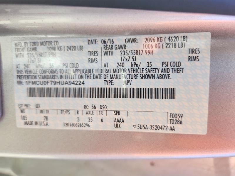 Aukcja sprzedaży 2017 Ford Escape, vin: 1FMCU0F79HUA94224, numer aukcji: 60396016
