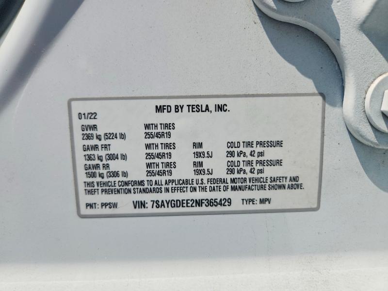 Продаж на аукціоні авто 2022 Tesla Model Y, vin: 7SAYGDEE2NF365429, номер лоту: 61999266