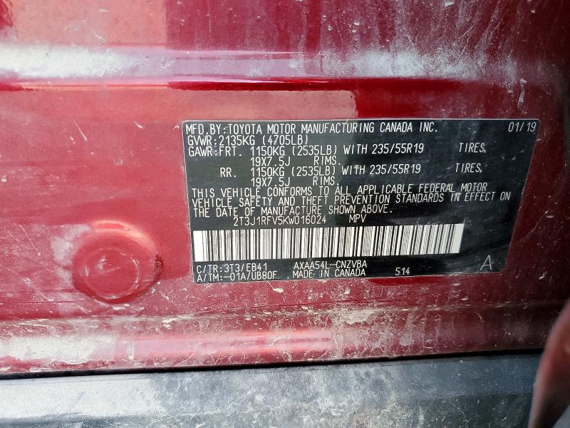 Auction sale of the 2019 Toyota Rav4, vin: 2T3J1RFV5KW016024, lot number: 62302046