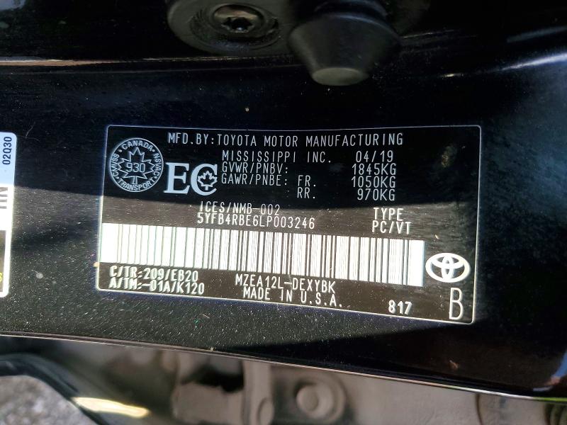 Продажа на аукционе авто 2020 Toyota Corolla, vin: 5YFB4RBE6LP003246, номер лота: 61330896