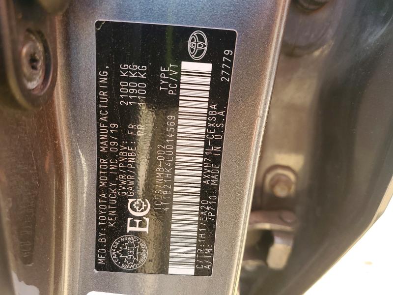 2020 Toyota Camry Hybrid მანქანა იყიდება აუქციონზე, vin: 4T1B21HK4LU014569, აუქციონის ნომერი: 60841216