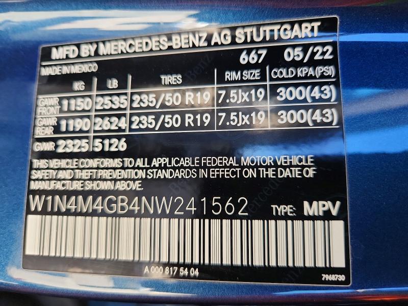 2022 Mercedes-benz Glb მანქანა იყიდება აუქციონზე, vin: W1N4M4GB4NW241562, აუქციონის ნომერი: 60618966