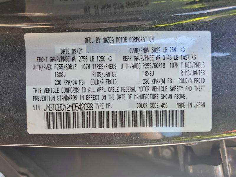 Aukcja sprzedaży 2021 Mazda Cx-9, vin: JM3TCBCY2M0542098, numer aukcji: 60005356
