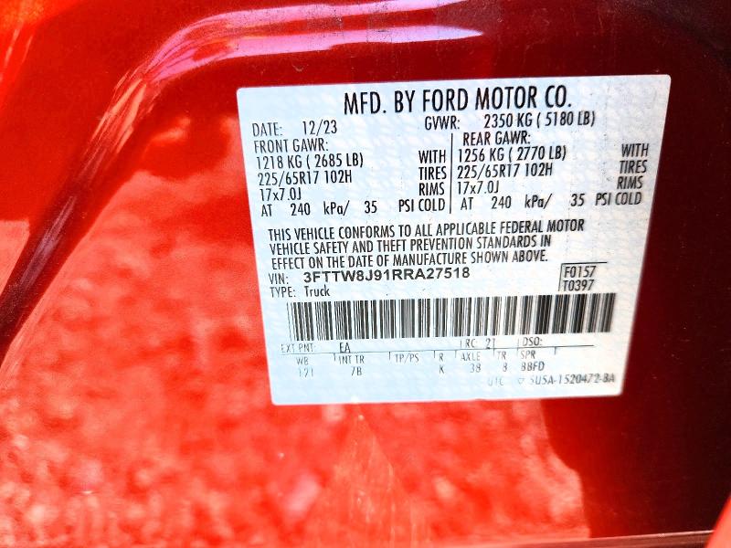 Продаж на аукціоні авто 2024 Ford Maverick, vin: 3FTTW8J91RRA27518, номер лоту: 60186506