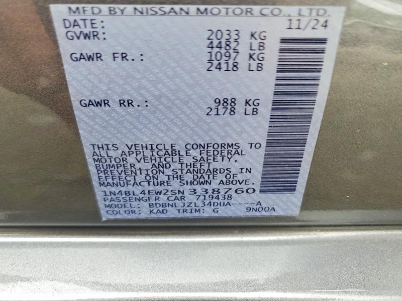 Продажа на аукционе авто 2025 Nissan Altima, vin: 1N4BL4EW2SN338760, номер лота: 60295766