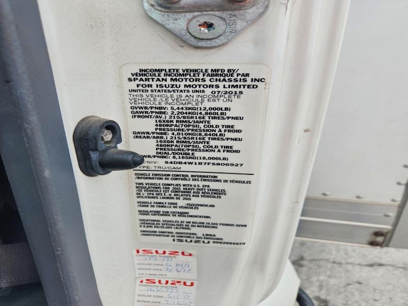 Aukcja sprzedaży 2015 Isuzu Npr, vin: 54DB4W1B7FS806927, numer aukcji: 62851686