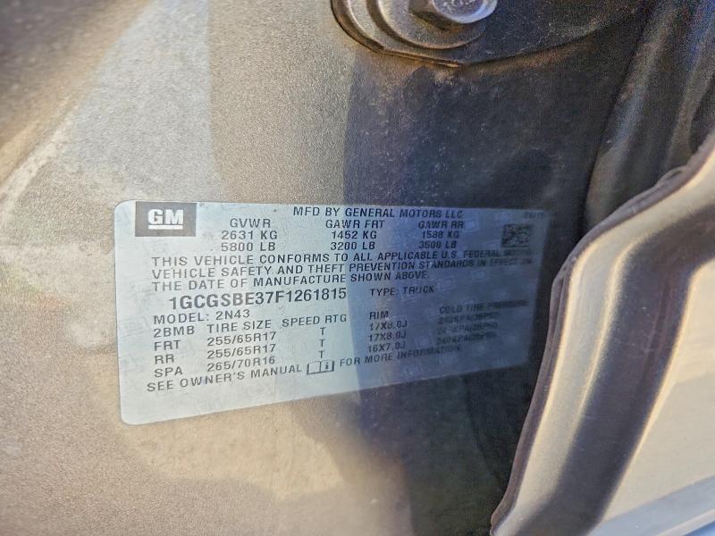 63170036 :رقم المزاد ، 1GCGSBE37F1261815 vin ، 2015 Chevrolet Colorado مزاد بيع