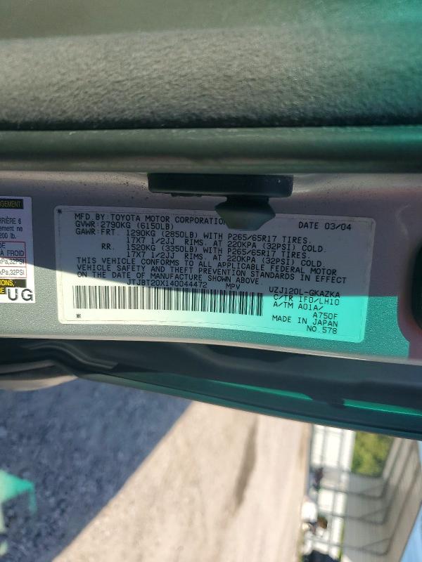 58160226 :رقم المزاد ، JTJBT20X140044472 vin ، 2004 Lexus Gx مزاد بيع
