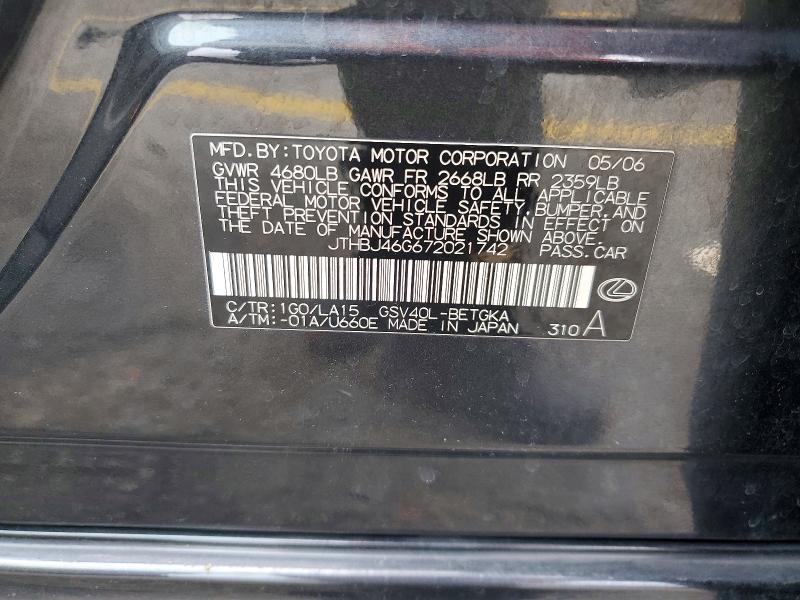 61215566 :رقم المزاد ، JTHBJ46G672021742 vin ، 2007 Lexus Es مزاد بيع