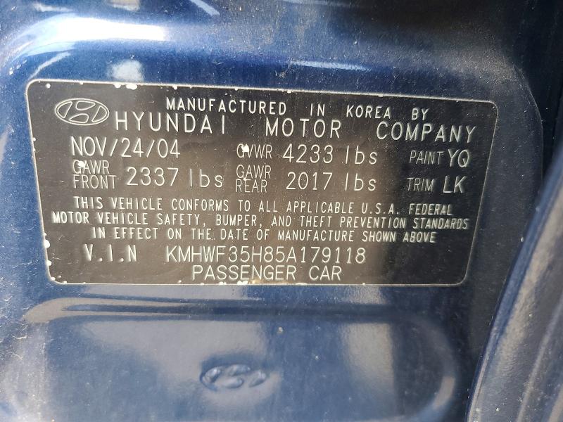 Aukcja sprzedaży 2005 Hyundai Sonata, vin: KMHWF35H85A179118, numer aukcji: 63437106