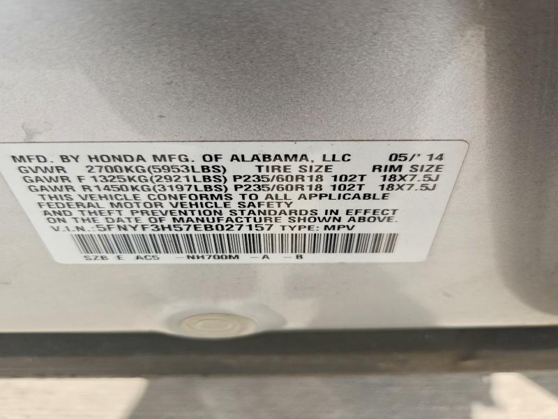 2014 Honda Pilot მანქანა იყიდება აუქციონზე, vin: 5FNYF3H57EB027157, აუქციონის ნომერი: 61044896