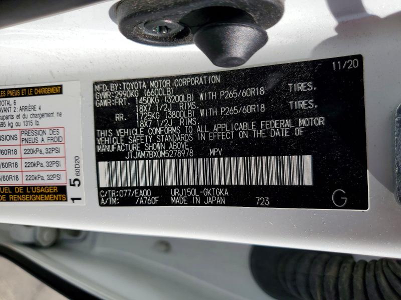 Aukcja sprzedaży 2021 Lexus Gx, vin: JTJAM7BX0M5278978, numer aukcji: 62390196