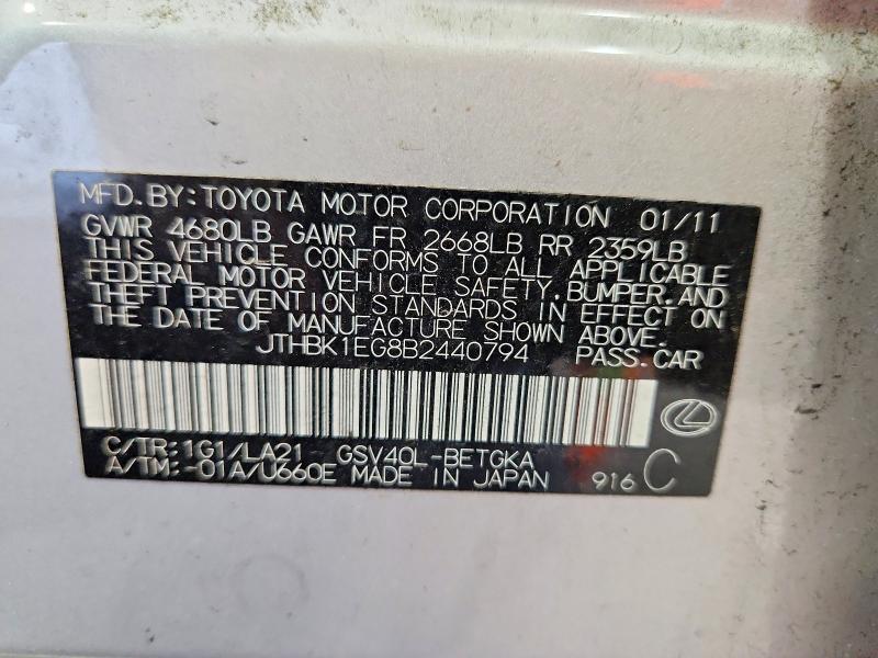 Продаж на аукціоні авто 2011 Lexus Es, vin: JTHBK1EG8B2440794, номер лоту: 62116146
