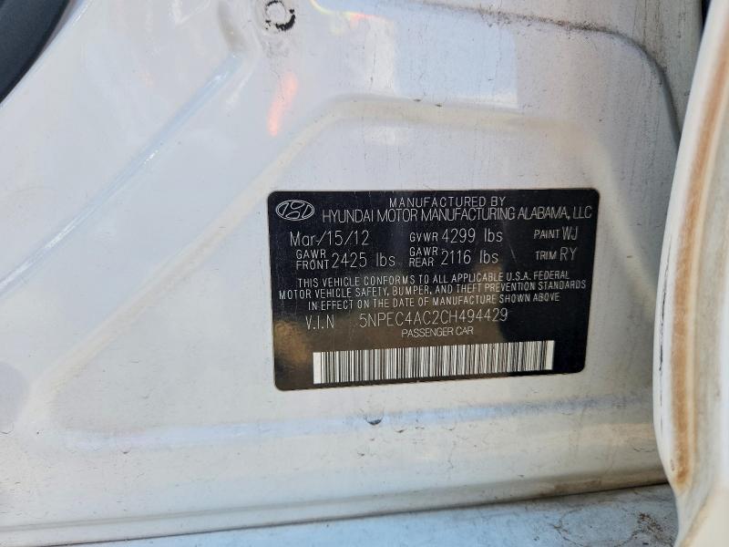 60590106 :رقم المزاد ، 5NPEC4AC2CH494429 vin ، 2012 Hyundai Sonata مزاد بيع