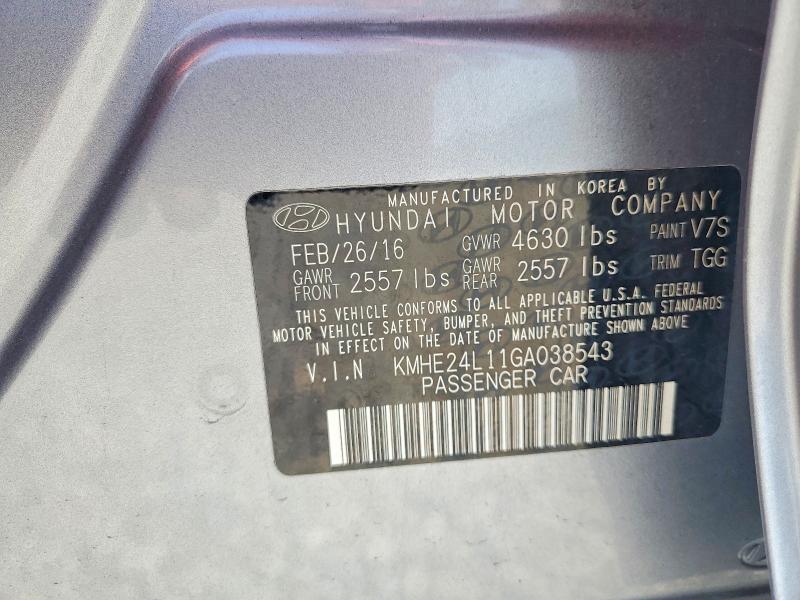 Aukcja sprzedaży 2016 Hyundai Sonata Hybrid, vin: KMHE24L11GA038543, numer aukcji: 60262596