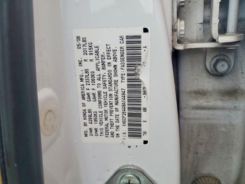 60696466 :رقم المزاد ، 1HGCP26448A144947 vin ، 2008 Honda Accord مزاد بيع