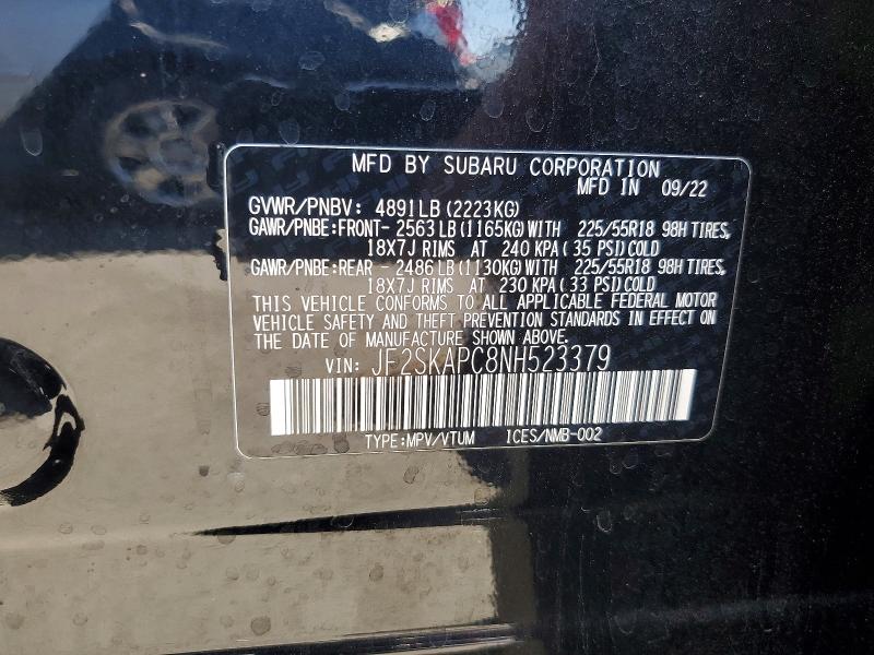 Продажа на аукционе авто 2022 Subaru Forester, vin: JF2SKAPC8NH523379, номер лота: 59139726