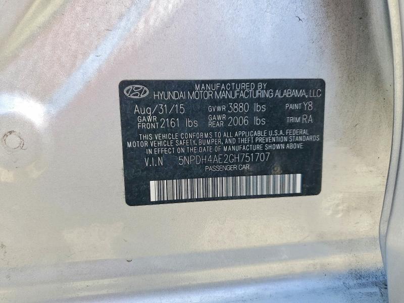 Aukcja sprzedaży 2016 Hyundai Elantra, vin: 5NPDH4AE2GH751707, numer aukcji: 62296036