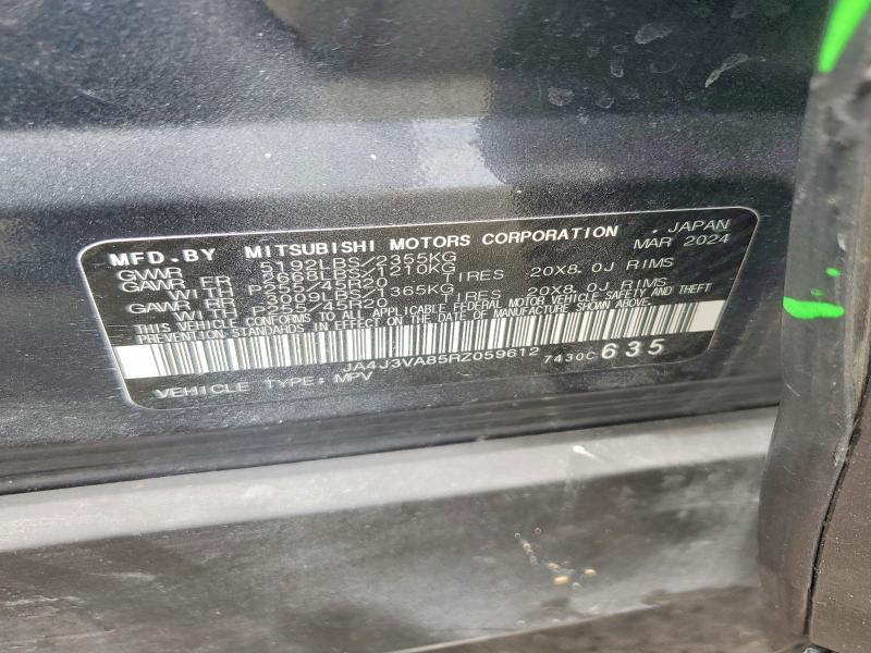 2024 Mitsubishi Outlander მანქანა იყიდება აუქციონზე, vin: JA4J3VA85RZ059612, აუქციონის ნომერი: 60370176