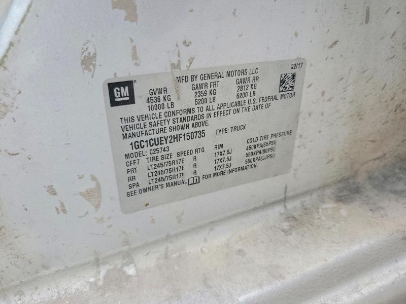 2017 Chevrolet Silverado მანქანა იყიდება აუქციონზე, vin: 1GC1CUEY2HF150735, აუქციონის ნომერი: 61496016