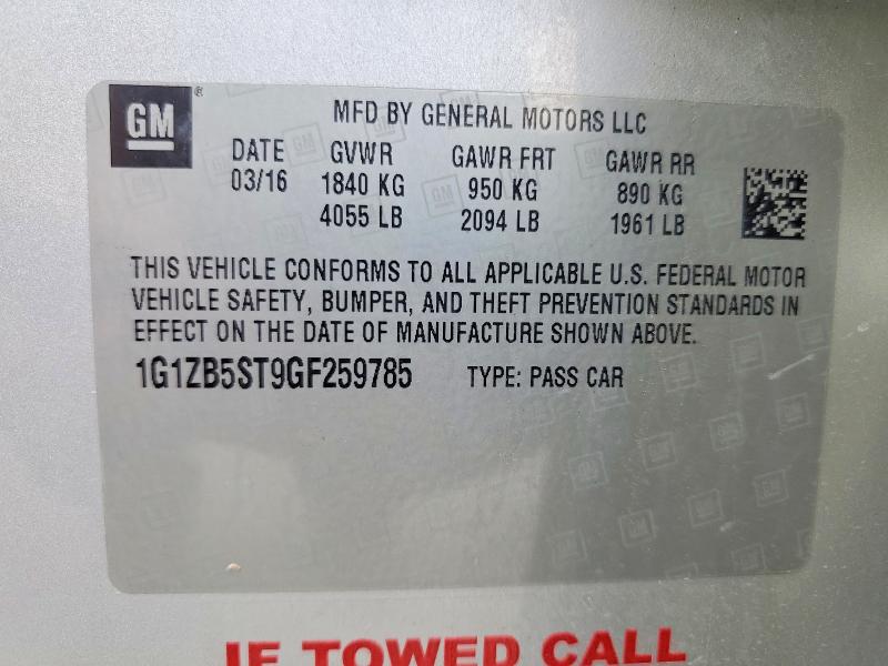 Aukcja sprzedaży 2016 Chevrolet Malibu, vin: 1G1ZB5ST9GF259785, numer aukcji: 85450565