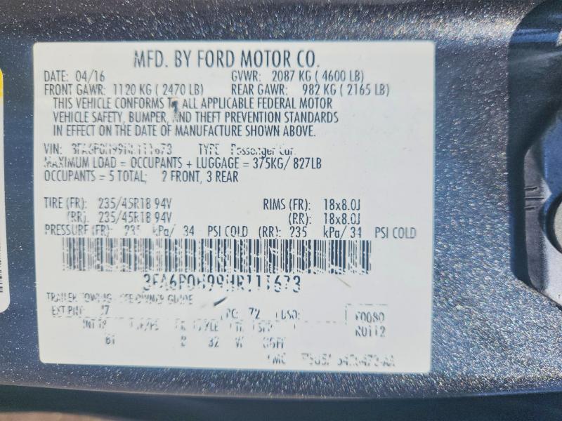 Продажа на аукционе авто 2017 Ford Fusion, vin: 3FA6P0H99HR111673, номер лота: 63311706