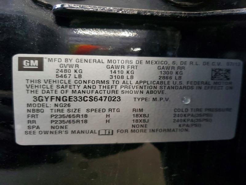 Aukcja sprzedaży 2012 Cadillac Srx, vin: 3GYFNGE33CS647023, numer aukcji: 59966056