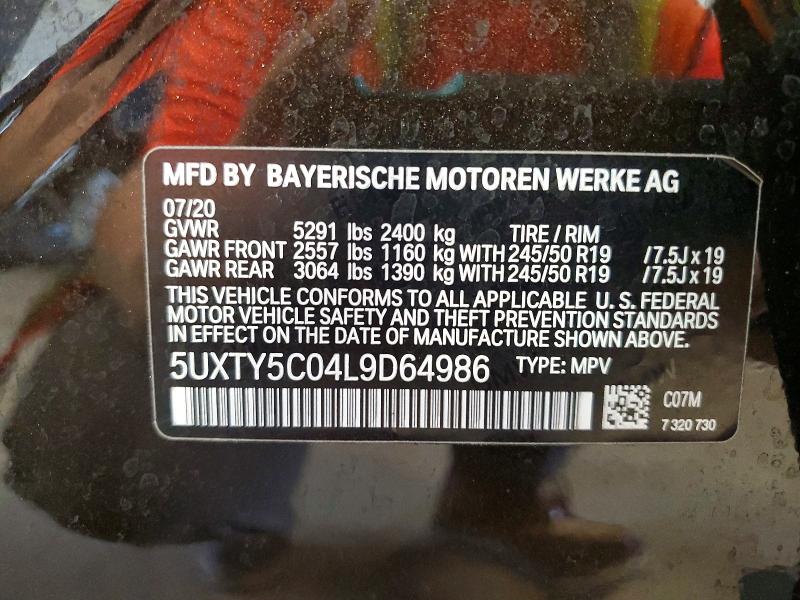 62515296 :رقم المزاد ، 5UXTY5C04L9D64986 vin ، 2020 Bmw X3 مزاد بيع