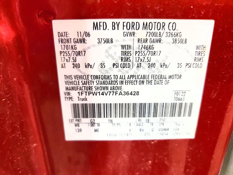 62743466 :رقم المزاد ، 1FTPW14V77FA36428 vin ، 2007 Ford F150 مزاد بيع