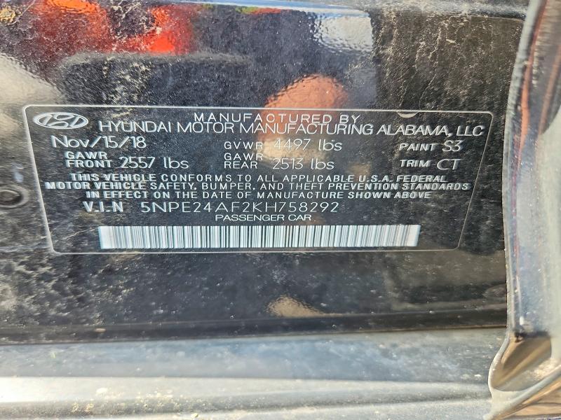 2019 Hyundai Sonata მანქანა იყიდება აუქციონზე, vin: 5NPE24AF2KH758292, აუქციონის ნომერი: 62613586