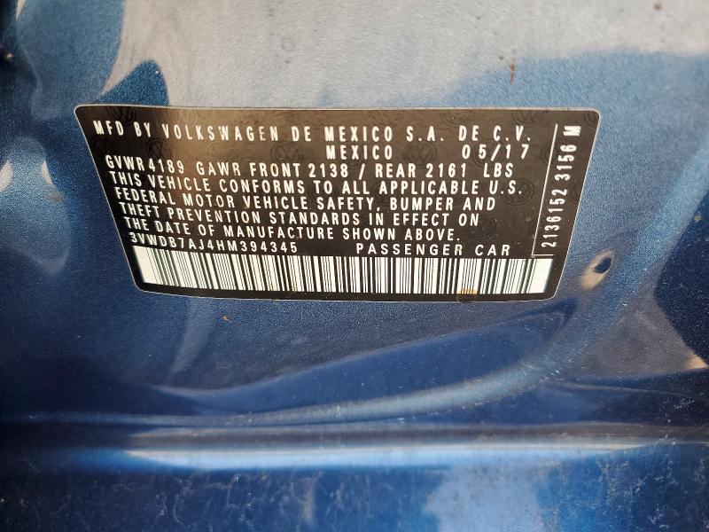 Продаж на аукціоні авто 2017 Volkswagen Jetta, vin: 3VWDB7AJ4HM394345, номер лоту: 61952396