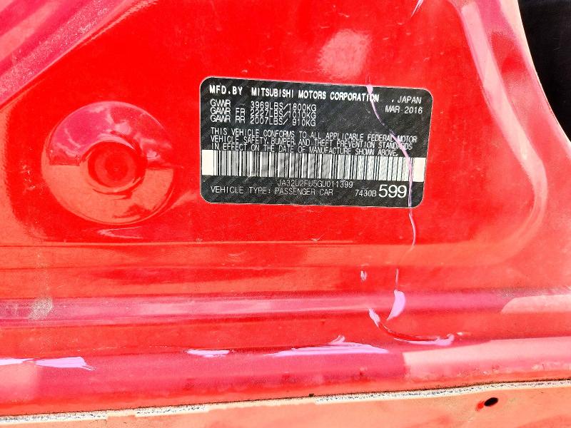 2016 Mitsubishi Lancer მანქანა იყიდება აუქციონზე, vin: JA32U2FU5GU011399, აუქციონის ნომერი: 59855146