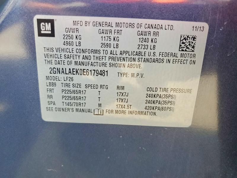 60773726 :رقم المزاد ، 2GNALAEK0E6179481 vin ، 2014 Chevrolet Equinox مزاد بيع