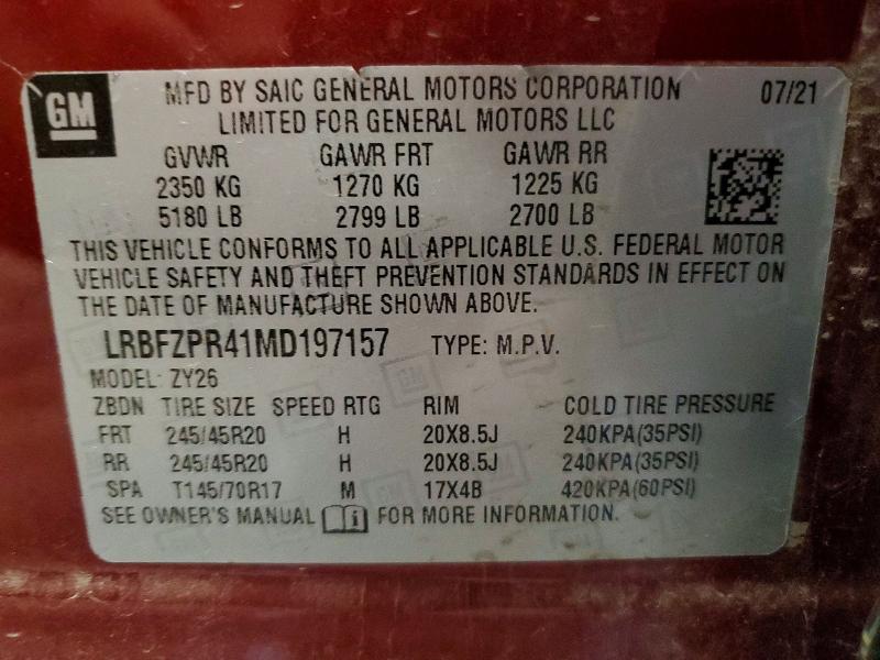 60987666 :رقم المزاد ، LRBFZPR41MD197157 vin ، 2021 Buick Envision مزاد بيع