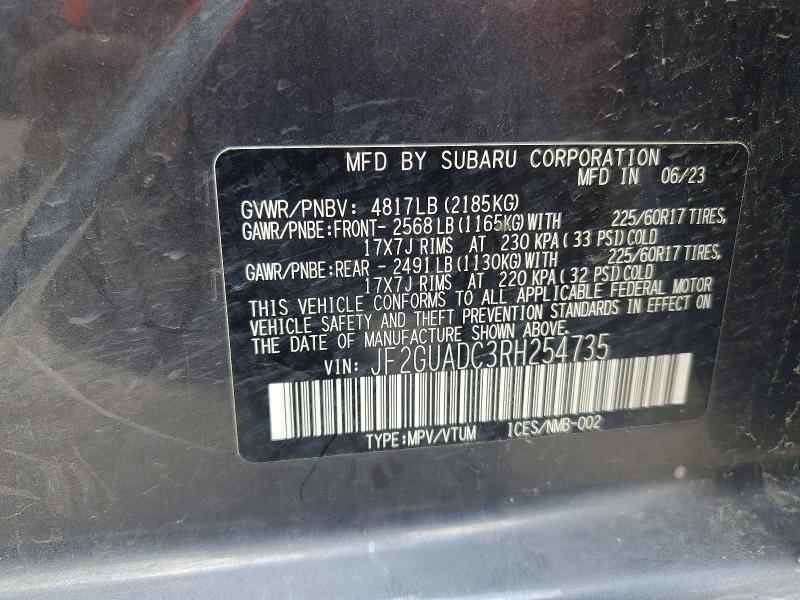 2024 Subaru Crosstrek მანქანა იყიდება აუქციონზე, vin: JF2GUADC3RH254735, აუქციონის ნომერი: 59918886