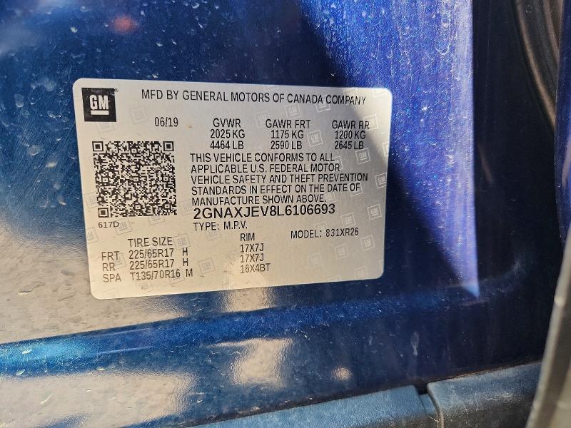 Продажа на аукционе авто 2020 Chevrolet Equinox, vin: 2GNAXJEV8L6106693, номер лота: 62303926