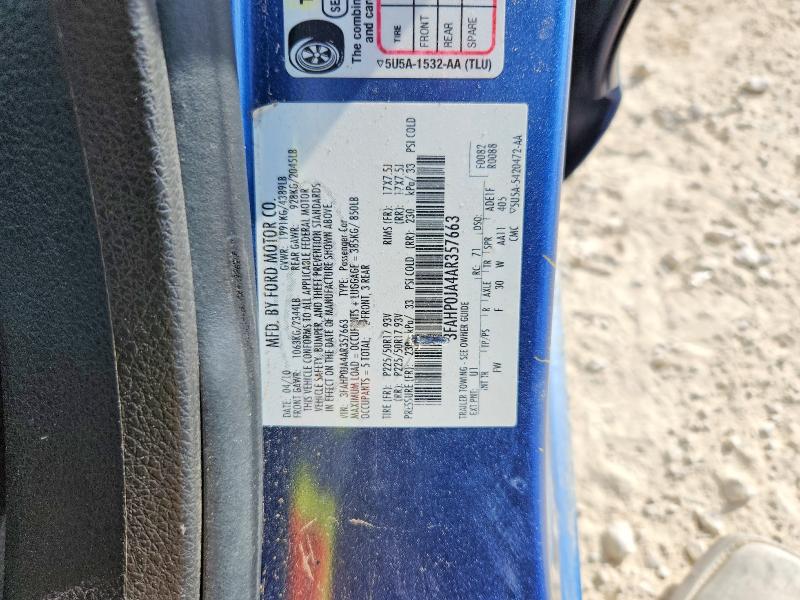 60084276 :رقم المزاد ، 3FAHP0JA4AR357663 vin ، 2010 Ford Fusion مزاد بيع