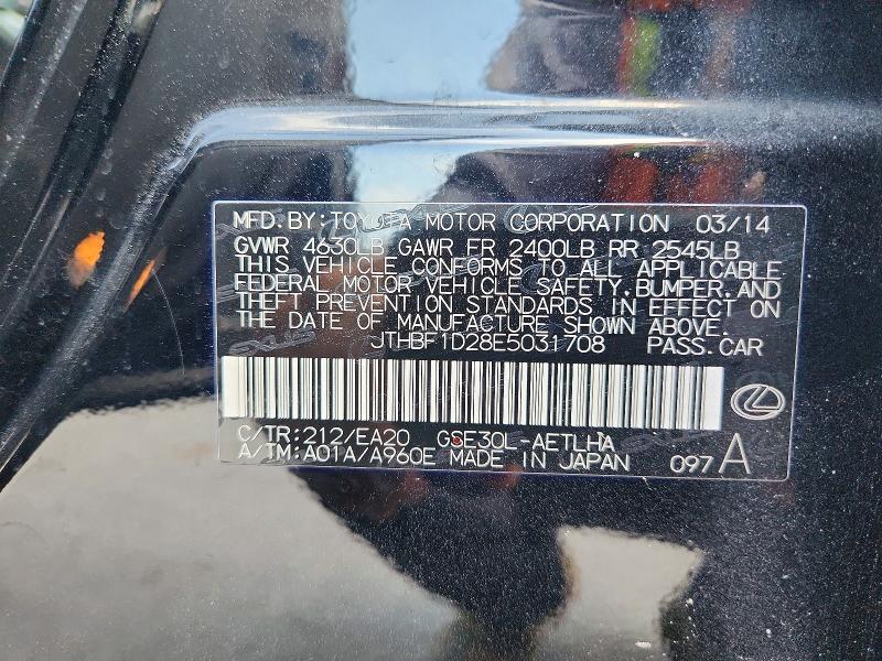 Aukcja sprzedaży 2014 Lexus Is, vin: JTHBF1D28E5031708, numer aukcji: 61865196