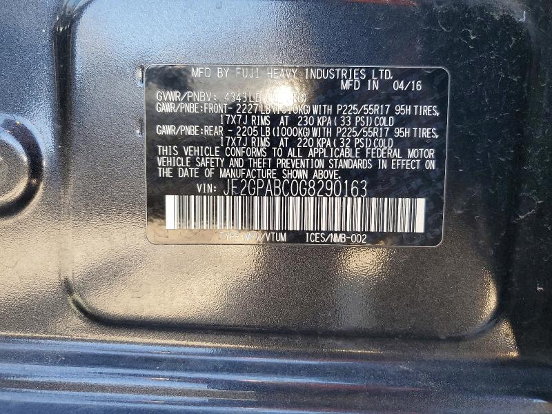 61064756 :رقم المزاد ، JF2GPABC0G8290163 vin ، 2016 Subaru Crosstrek مزاد بيع