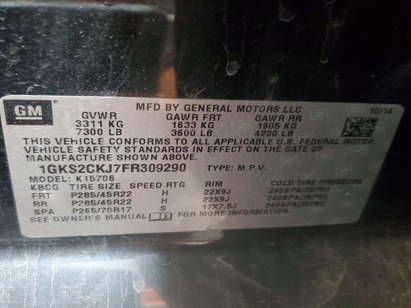 60578756 :رقم المزاد ، 1GKS2CKJ7FR309290 vin ، 2015 Gmc Yukon مزاد بيع