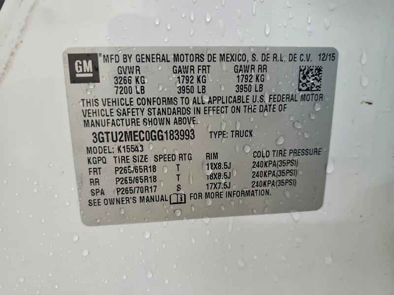 Продажа на аукционе авто 2016 Gmc Sierra, vin: 3GTU2MEC0GG183993, номер лота: 61368026
