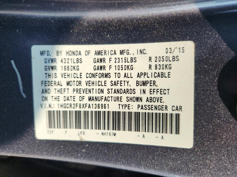 Продажа на аукционе авто 2015 Honda Accord, vin: 1HGCR2F8XFA136961, номер лота: 62786506
