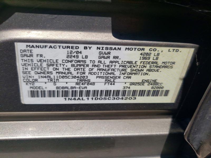 Aukcja sprzedaży 2005 Nissan Altima, vin: 1N4AL11D05C304203, numer aukcji: 59315916