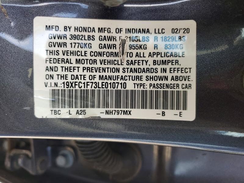 2020 Honda Civic მანქანა იყიდება აუქციონზე, vin: 19XFC1F73LE010710, აუქციონის ნომერი: 76295215