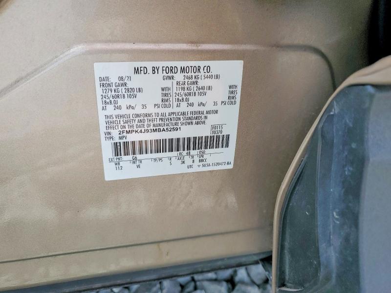 2021 Ford Edge მანქანა იყიდება აუქციონზე, vin: 2FMPK4J93MBA52591, აუქციონის ნომერი: 61436246