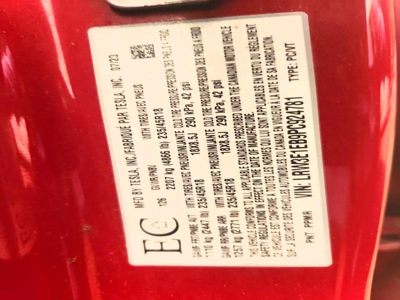 Продаж на аукціоні авто 2023 Tesla Model 3, vin: LRW3E1EB9PC924781, номер лоту: 60418426