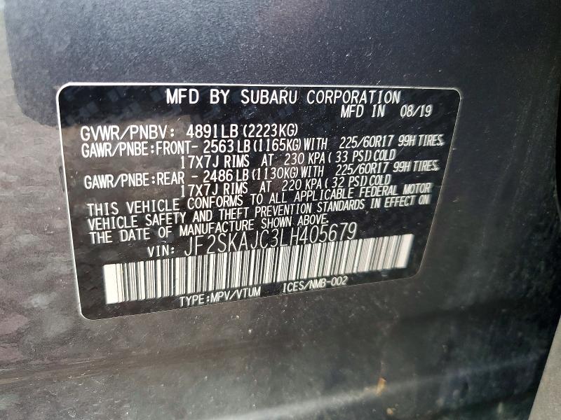 Продаж на аукціоні авто 2020 Subaru Forester, vin: JF2SKAJC3LH405679, номер лоту: 63047016