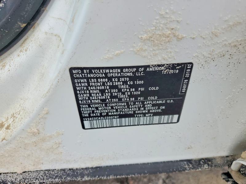 62603386 :رقم المزاد ، 1V24C2CA2LC203787 vin ، 2020 Volkswagen Atlas Cross Sport مزاد بيع