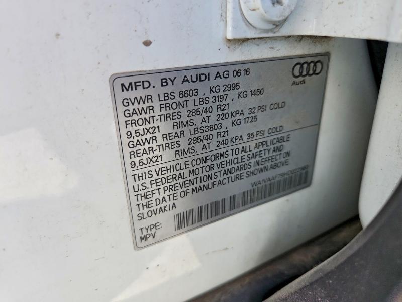 Продаж на аукціоні авто 2017 Audi Q7, vin: WA1VAAF79HD022980, номер лоту: 59219516